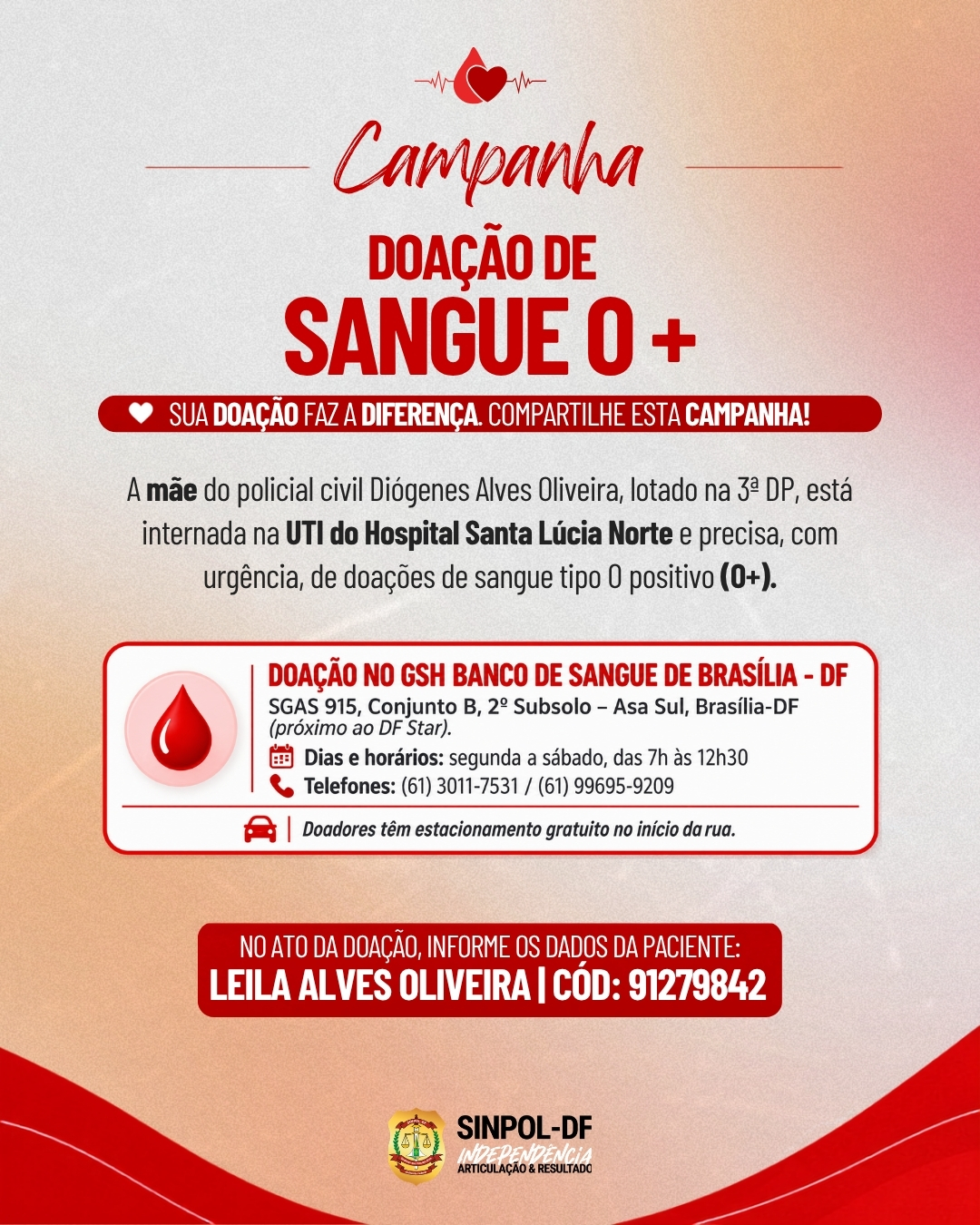 É importante informar o código da paciente no ato da doação.