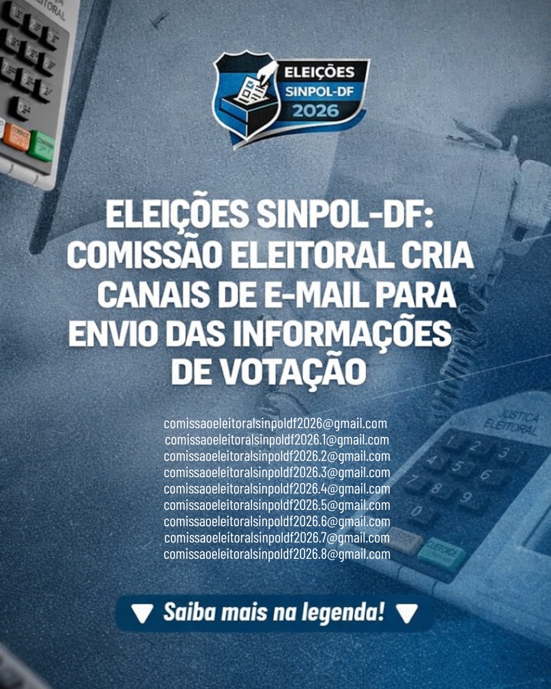 Canais de e-mail enviarão as comunicações relacionadas aos locais de votação do pleito.