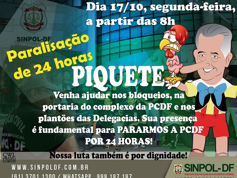 Sinpol-DF informa sobre paralisação de 24 horas nesta segunda, 17