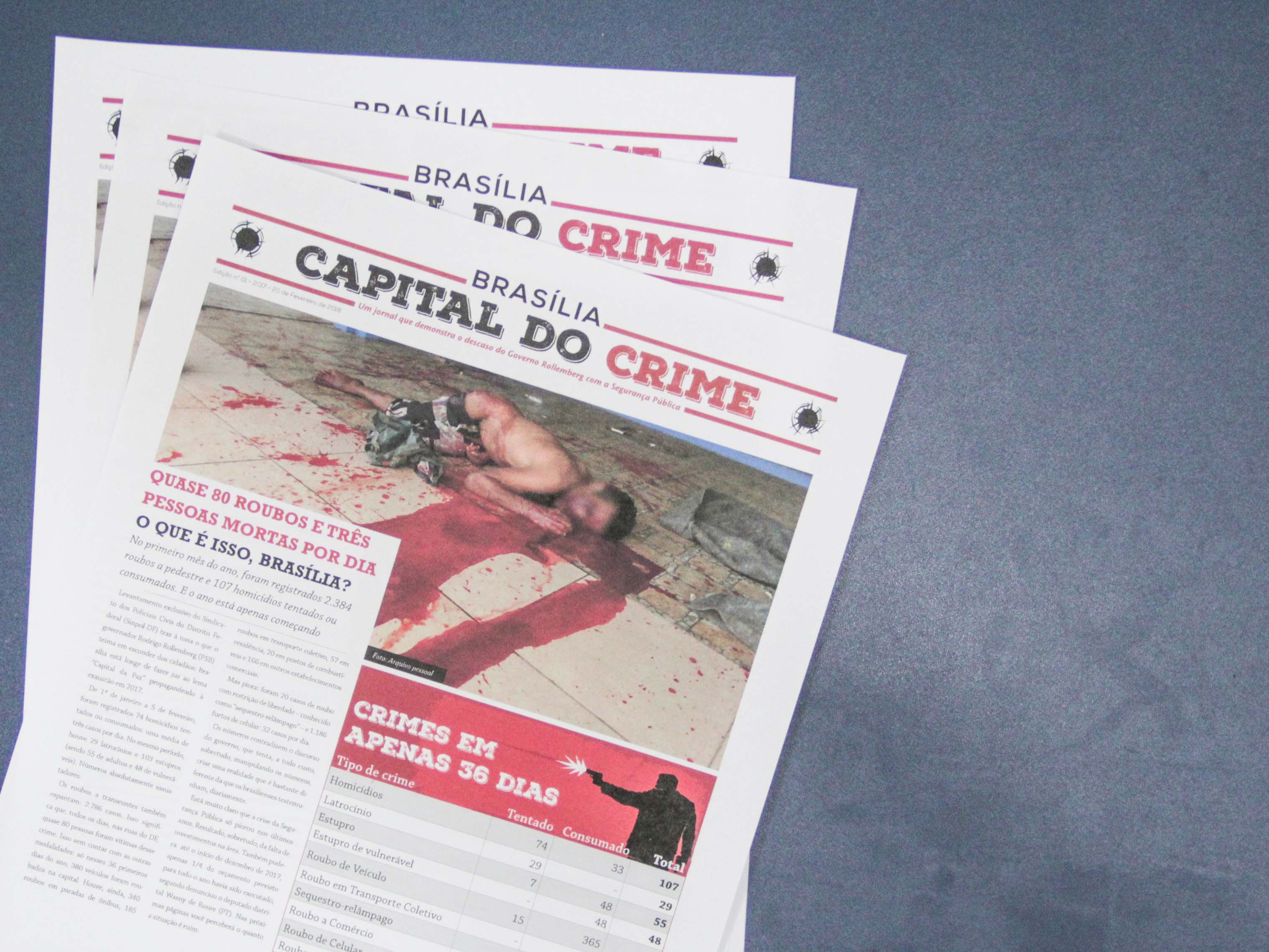 Barbárie da criminalidade no DF é exposta em jornal do Sinpol