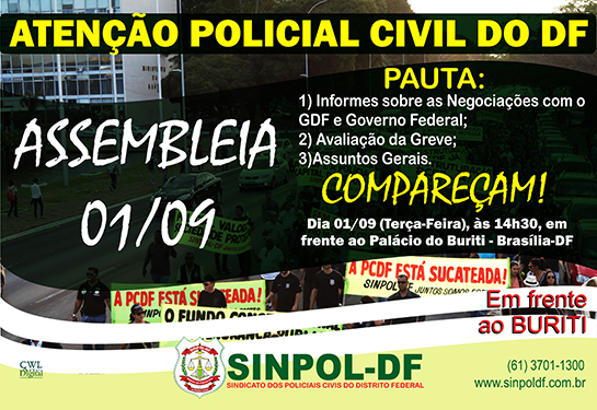 Sindicato convoca policiais civis para assembleia nesta terça, dia 1º